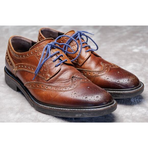 Donald J Pliner Habik 61 Antique Brown Leather Wingtip Brogues Oxfords Mens 9 - Picture 1 of 16